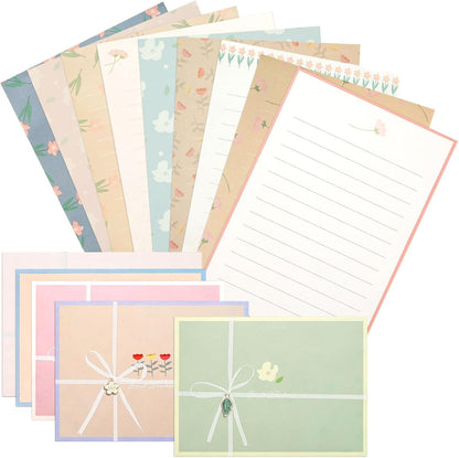 KSIWRE 48 PCS Stationery Paper and Envelopes Set,Cute Floral Stationary Set for Writing Letters,Double Sided Printing,Letter Writing Kit