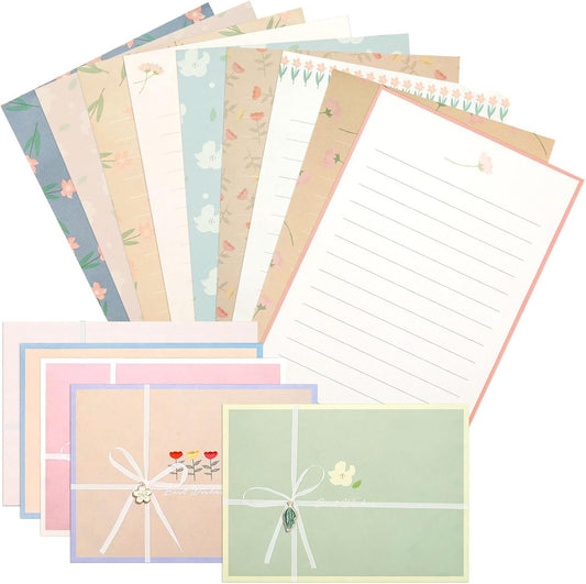 KSIWRE 48 PCS Stationery Paper and Envelopes Set,Cute Floral Stationary Set for Writing Letters,Double Sided Printing,Letter Writing Kit