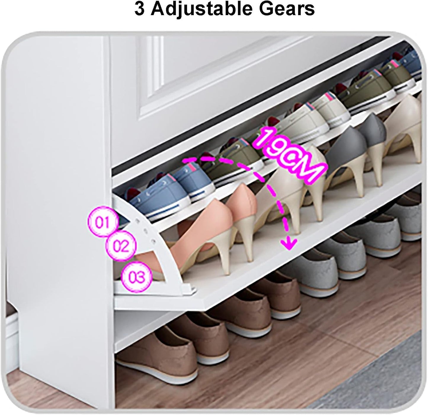 Generico Scarpiera Moderna e Sottile con 2 cassetti, Organizer portaoggetti in Legno a 3 Ripiani, Elegante Mobile per Ingresso e Camera da Letto, Design Bianco Spesso per l'ingresso di casa.