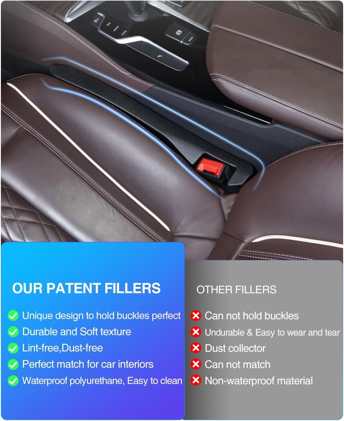 Homaupt Car Seat Gap Filler, 2 Pack PU Leather Fill The Gap Between Seat and Center Console, Seat Crevice Blocker Stop Things from Dropping, Universal Vehicle Interior Accessories for Car SUV Truck