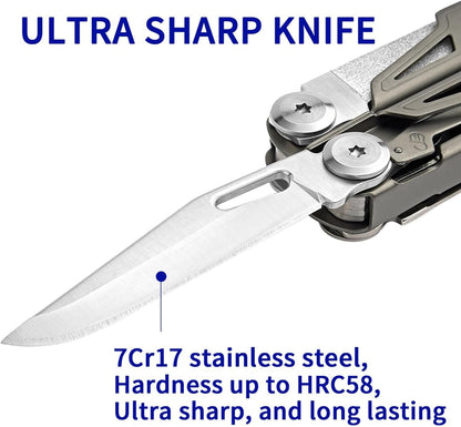 ROCKTOL Multitool,19 in 1 Multitool Pliers with Titanium-Plated Handle Safety Locking Lightweight EDC Tool Nylon Sheath for Gifts,Men,Outdoor Survival,Hiking,Camping