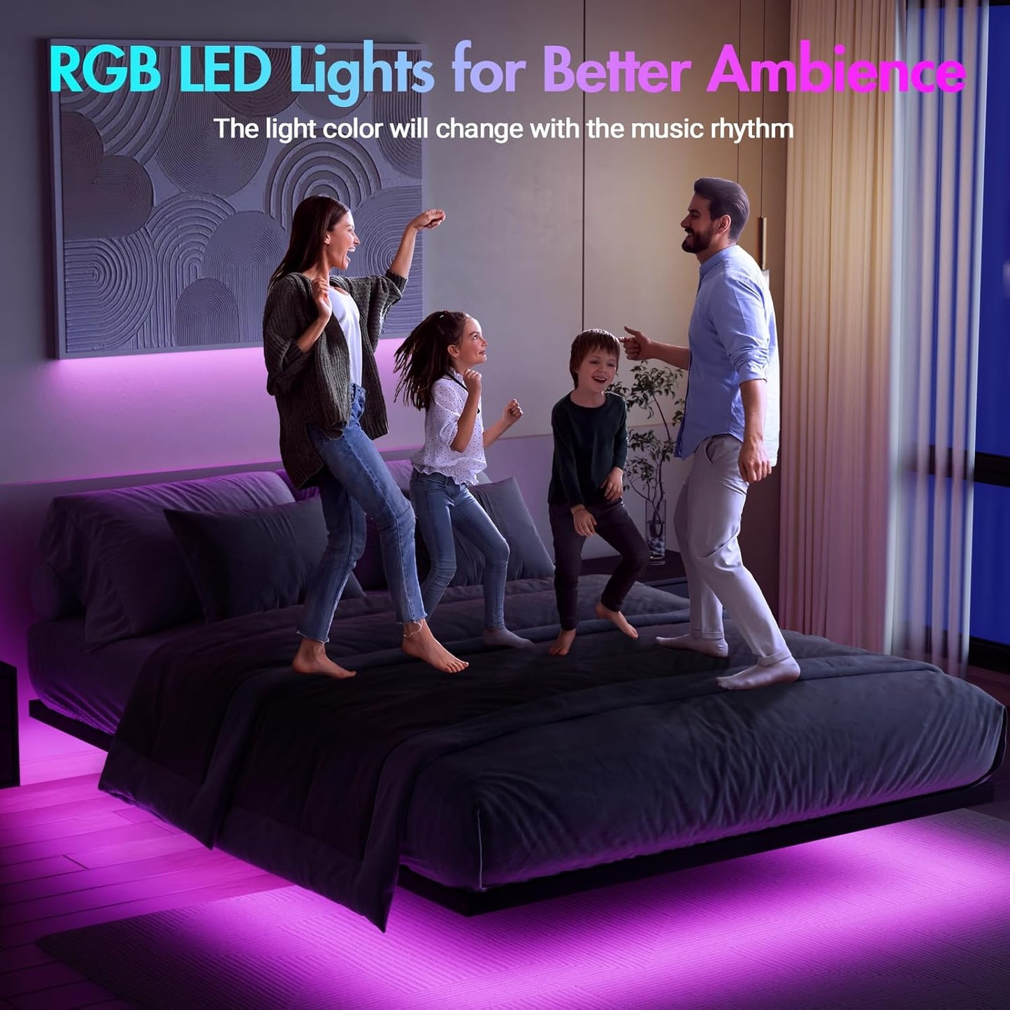 Ufurniture Floating Bed Frame Queen Size with LED Light, Metal Platform Queen Bed, No Box Spring Needed, Easy to Assemble