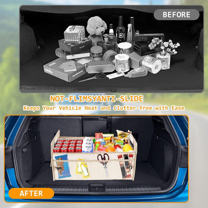 Ruaizel Car Trunk Organizer, Collapsible Car Boot Storage, Water-Resistant Car Organizer, Multi Compartment Car Organiser, Boot Storage Organiser with Reinforced Handles (Beige)