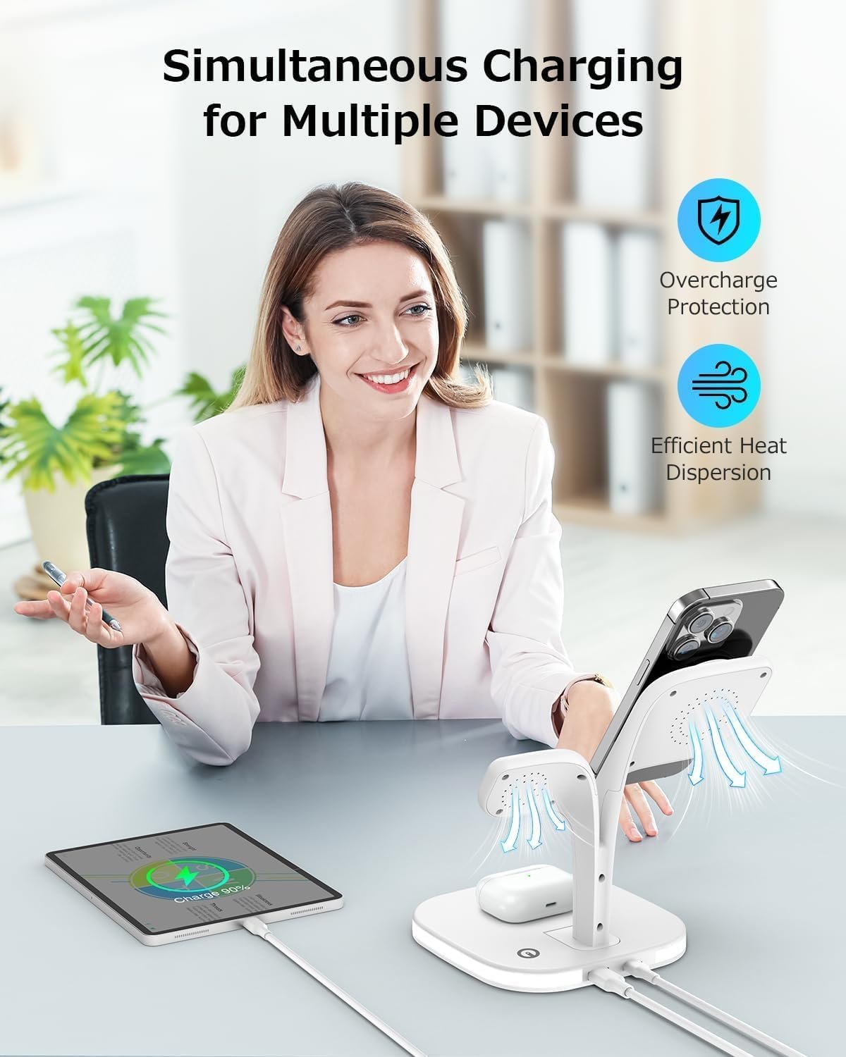 Magnetic Charging Station,3 in 1 Faster Mag-Safe Wireless Charger Stand for iPhone 14,13,12 Pro/Max/Mini/Plus, Apple Watch 8/7/6/SE/5/4/3/2 and Airpods 3/2/Pro/Pro 2 with LED and Adapter (White)