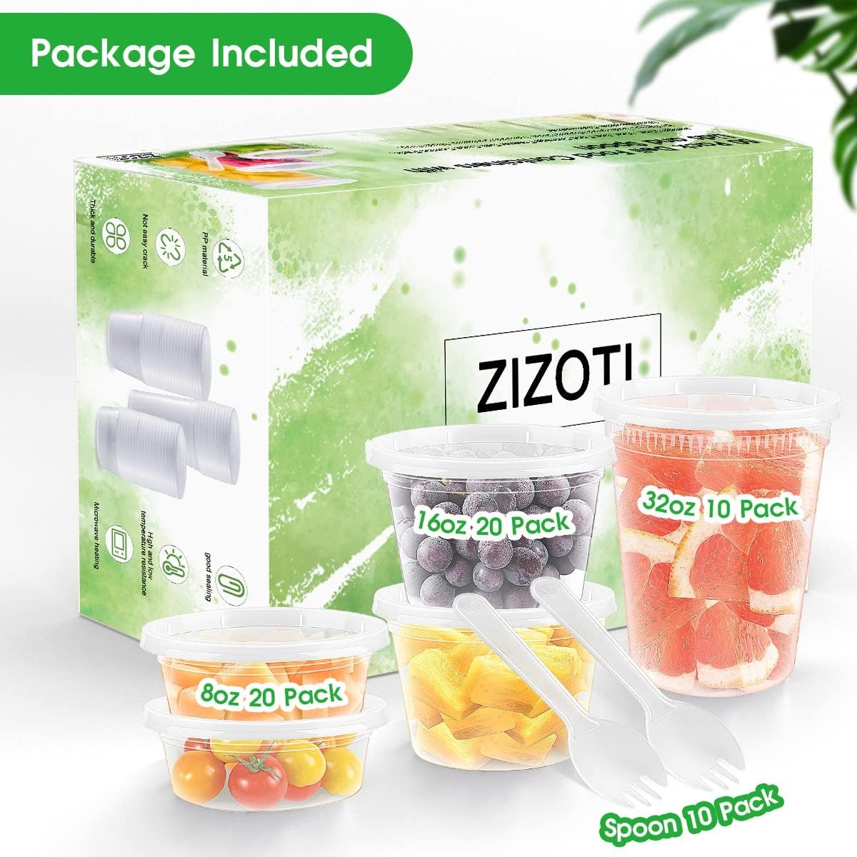 [60 Pack,3 Sizes] Food Storage Containers with Lids, 50 Pack 8oz, 16oz, 32oz Airtight Deli Food Container w 10 Spoons, BPA-Free Leakproof Takeout Meal Prep Dishwasher Safe (60 Pack,3 Mixed Size)