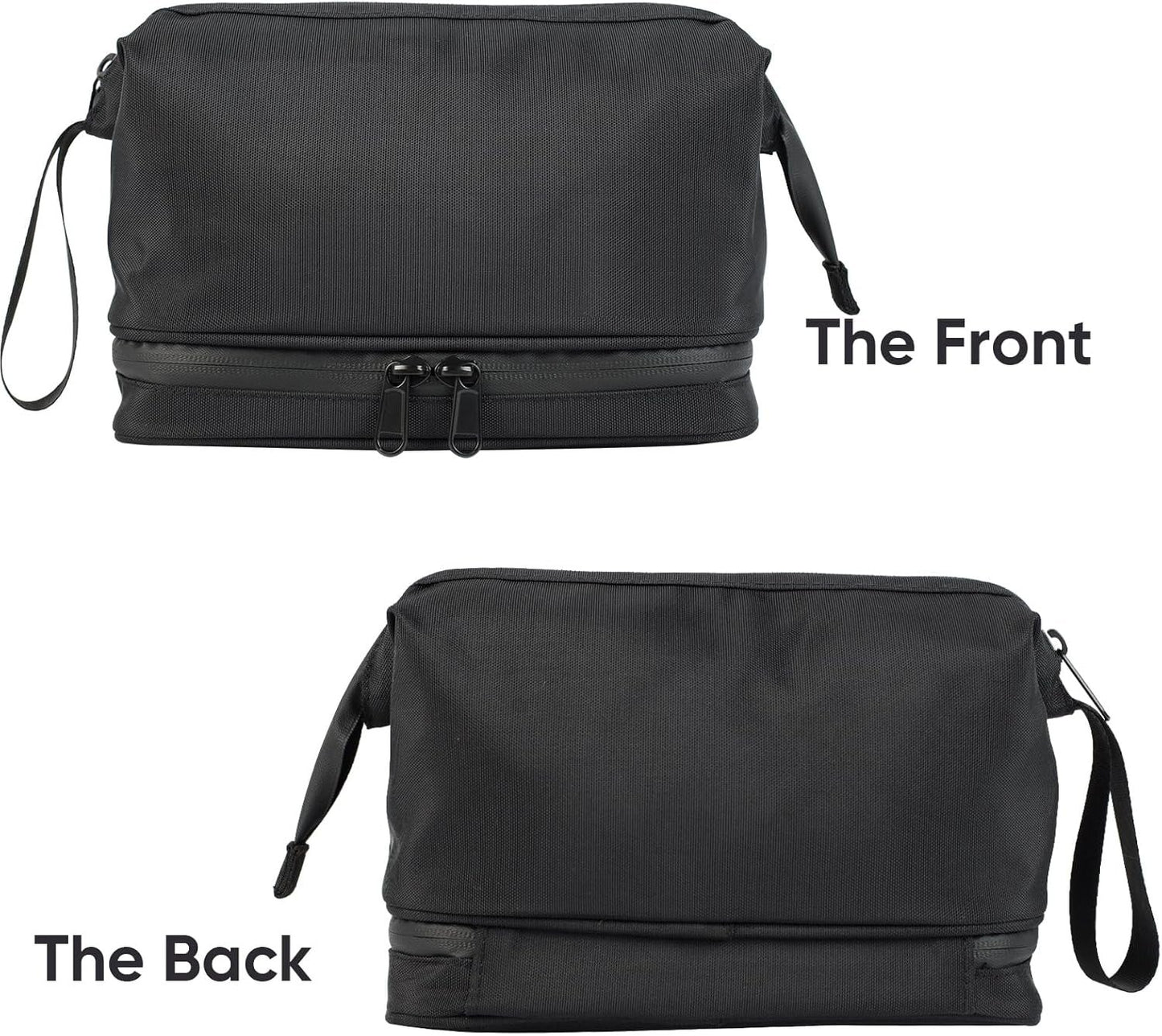 Toiletry Bag, Waterproof Cosmetic Bag for Men and Women, Large Double Space Travel Organizer for Accessories, Shaving Dopp Kit（Black）