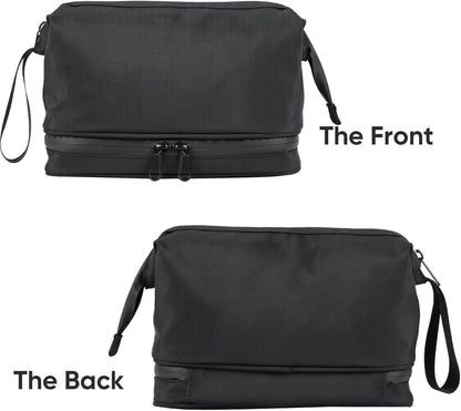 Toiletry Bag, Waterproof Cosmetic Bag for Men and Women, Large Double Space Travel Organizer for Accessories, Shaving Dopp Kit（Black）