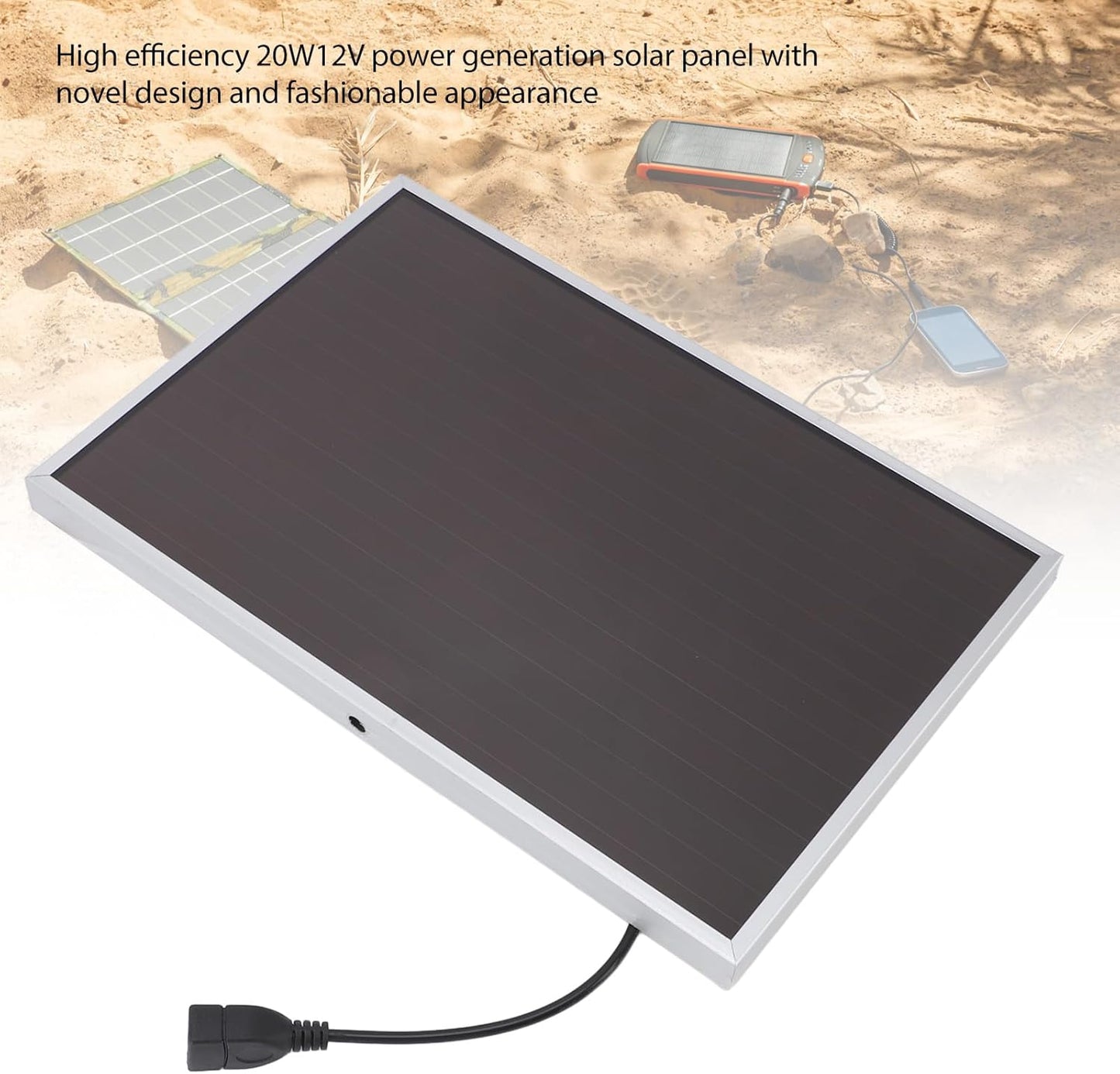 20 Watt 12 Volt Solar Panel Solar Trickle Charger, Aluminum Frame Amorphous Silicon Panel, USB Portable Charger Power for Camping, Outdoor Activities, Emergency
