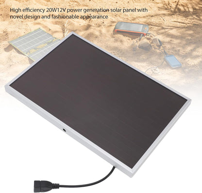 20 Watt 12 Volt Solar Panel Solar Trickle Charger, Aluminum Frame Amorphous Silicon Panel, USB Portable Charger Power for Camping, Outdoor Activities, Emergency