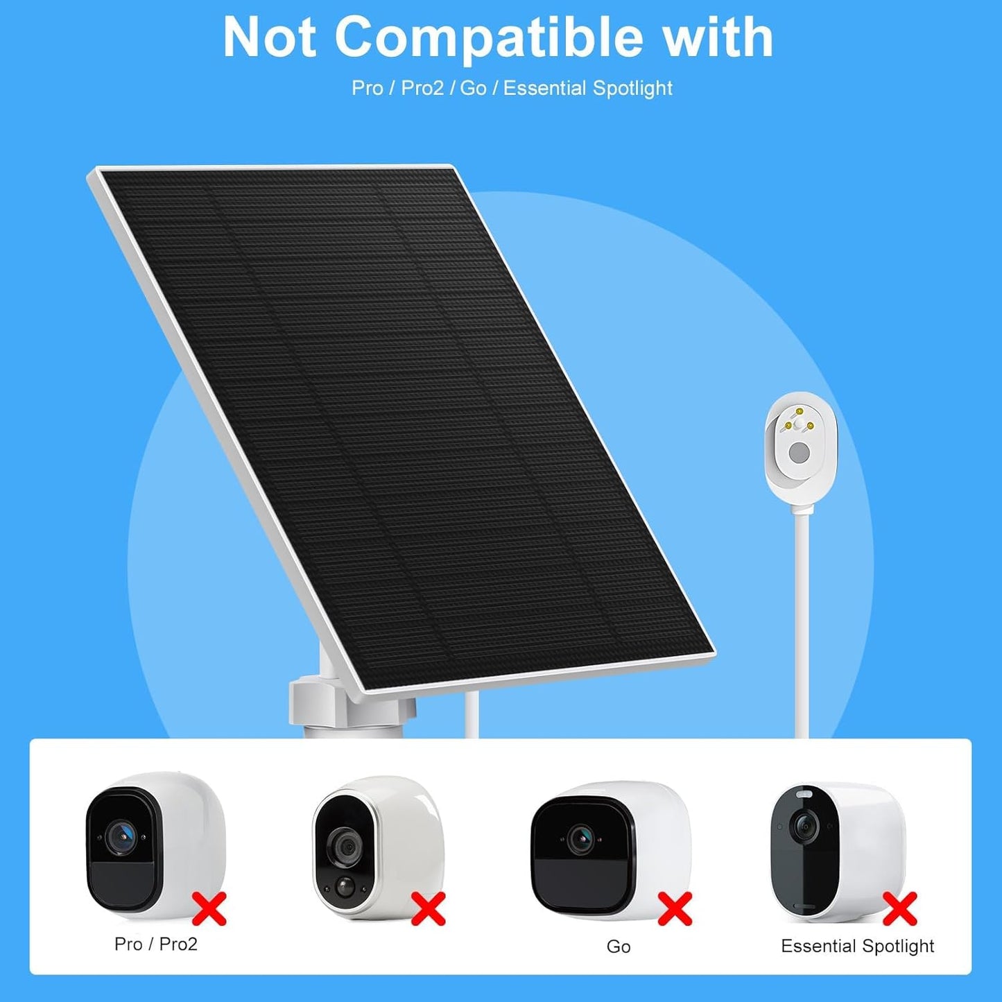 Solar Panel Charger for Arlo Pro 3,Pro4,Pro 5S,Ultra,Ultra 2,Pro 3 Floodlight,5W IP65 Waterproof Solar Panel Charger for arlo with 9.84Ft Charging Cable (1 Pack)
