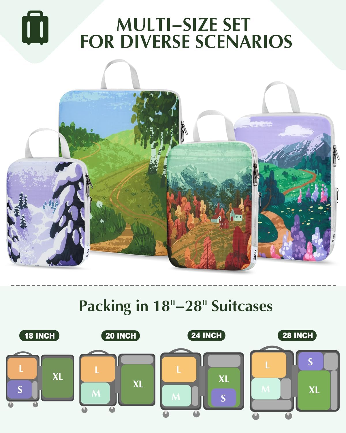 Gonex 4 Piece Set Portable Storage Suitcase Storage Bags for Clothing Cosmetics Expandable Cubes Packing Cube Set Travel Organizer