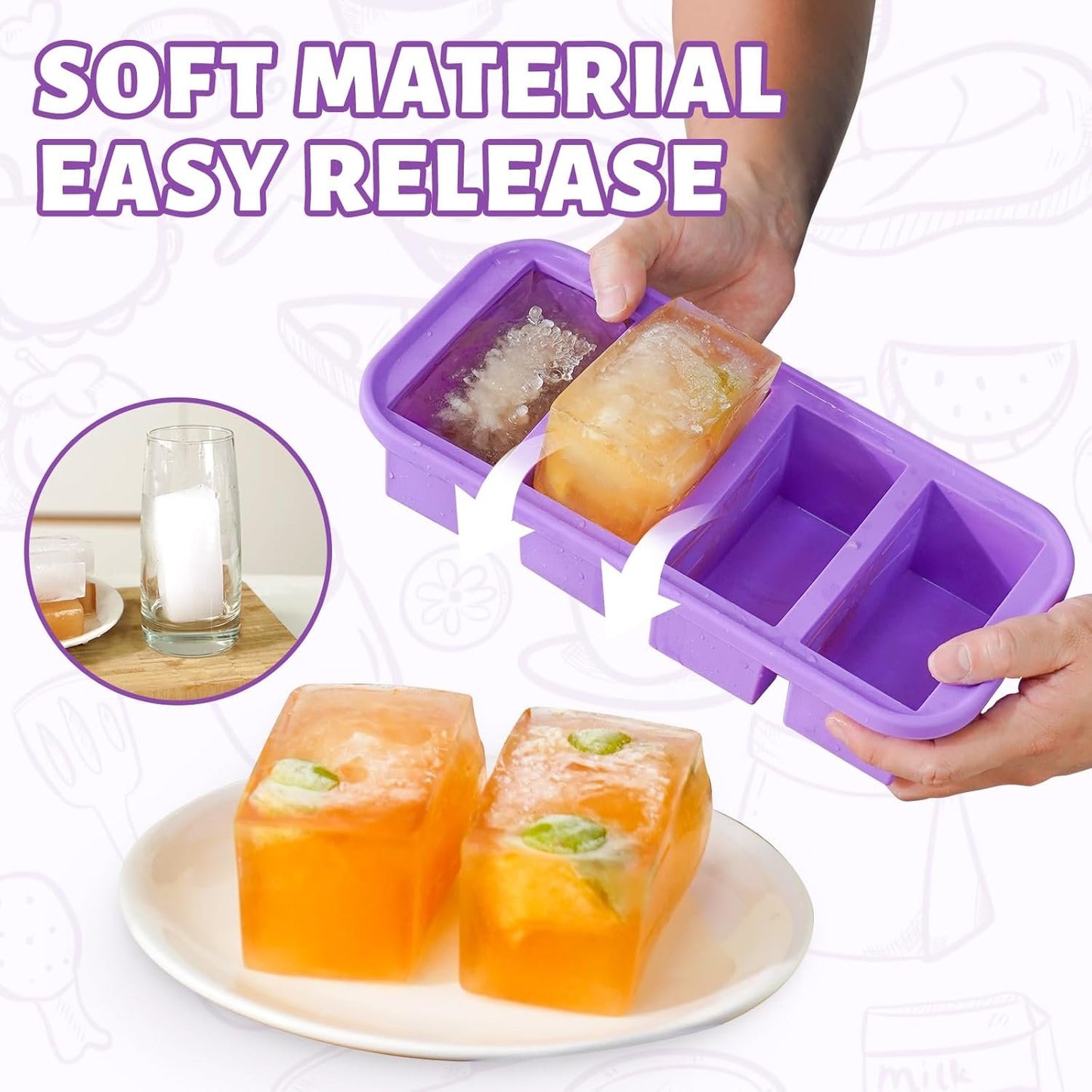 Silicone Freezer Trays with Lid, Soup Cubes Freezer Molds, Silicone Ice Cube Tray, Easy Meal Prep, Silicone Mold for Soup and Food Storage (Violet-4 Cups)