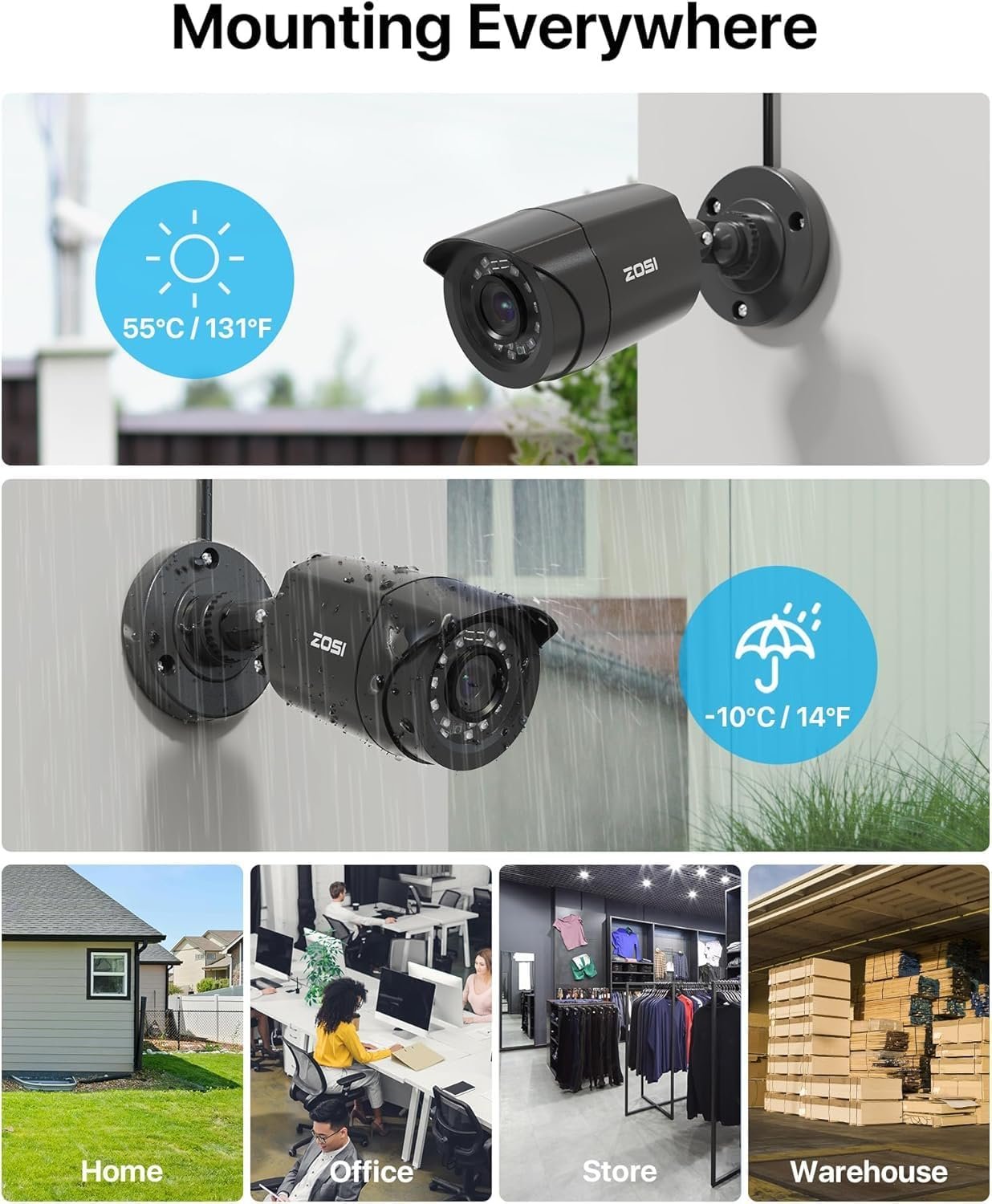 ZOSI 4 Pack 2MP HD Security Cameras Kit, Home CCTV Bullet Camera for 4K/5MP/1080P HD-TVI Analog DVR System, 80ft Night Vision, for Indoor Outdoor(Black)