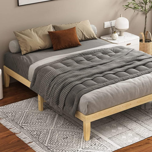 ALFORDSON Queen Bed Frame Wooden Bed Base with Solid Wood Pine Timber Slats, Oak Bed Foundation Mattress Base Platform with Storage Space, Pramod Series Bedroom Furniture