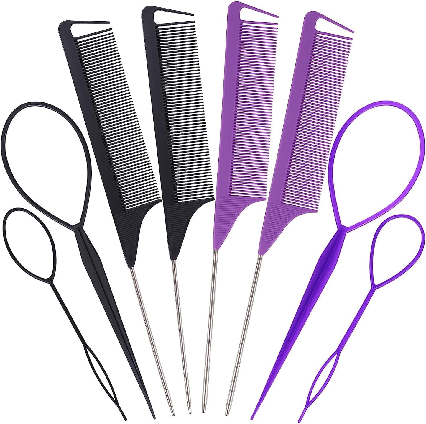Hair Clips, Tail Braid Tool, Hair Styling Accessories, Tail Comb, Antistatic Carbon Fiber Hectines, Styling Combs, for Hairdressers and Home (8 Pieces)