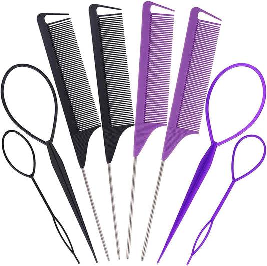 Hair Clips, Tail Braid Tool, Hair Styling Accessories, Tail Comb, Antistatic Carbon Fiber Hectines, Styling Combs, for Hairdressers and Home (8 Pieces)