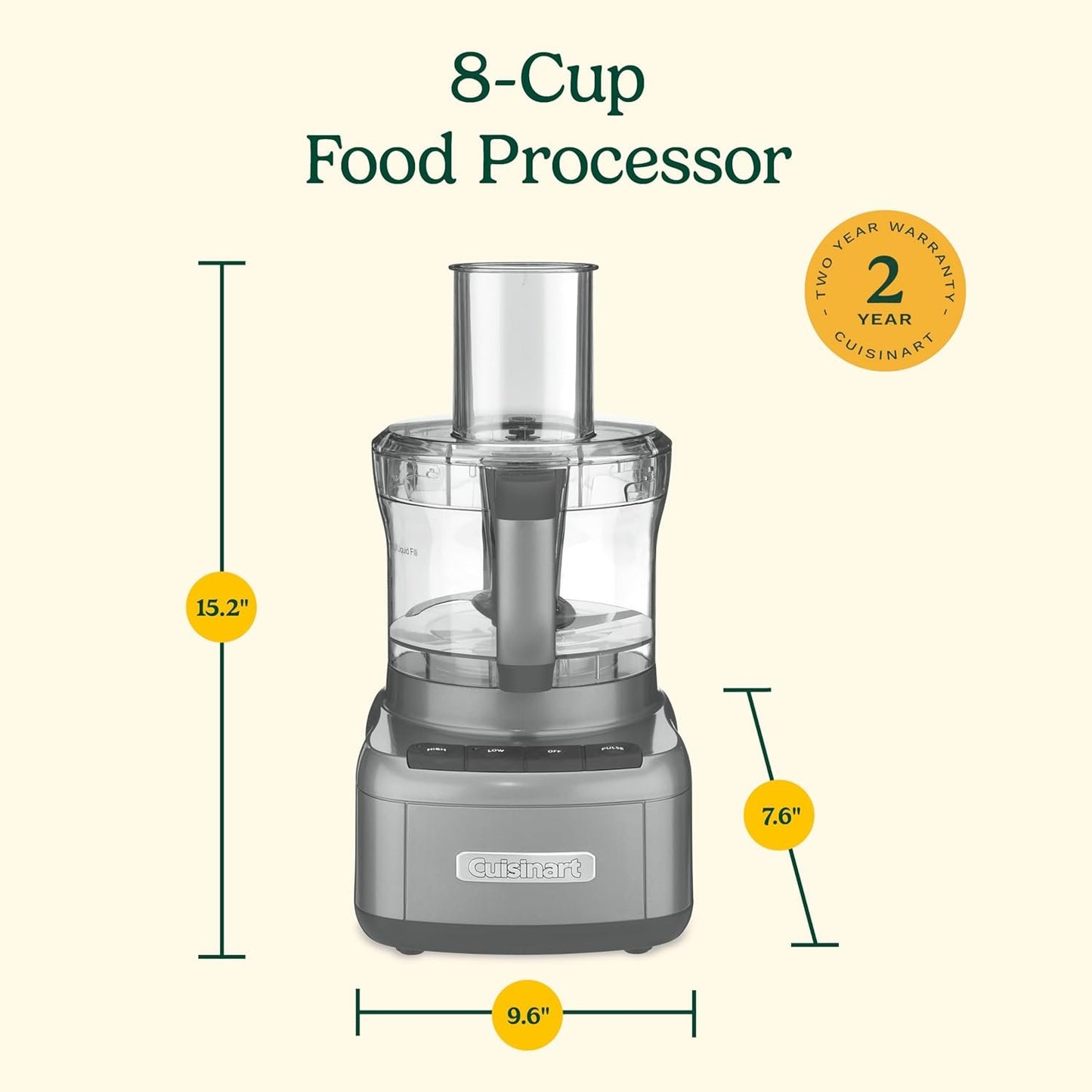 Cuisinart FP-8GM Elemental 8 Cup Food Processor, Gunmetal