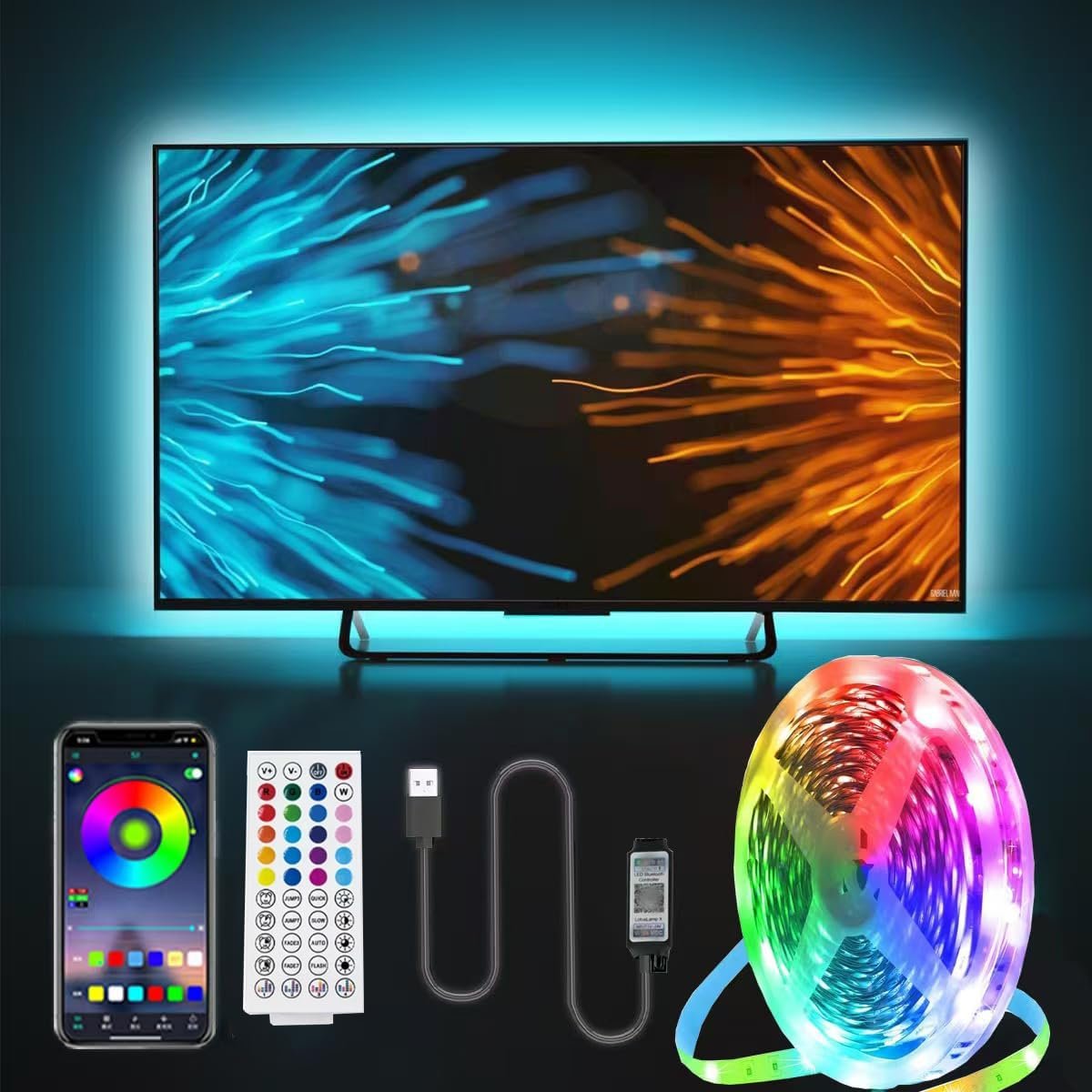 Hnogax TV LED Strip Lights with Music Sync, 16.4ft/5M RGB Ambient Backlight for 40-75 Inch TVs, Smart Lighting for Gaming & Home Theater [Easy Installation]