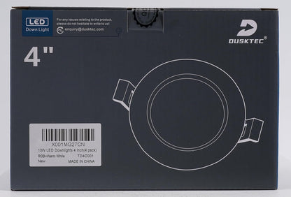 DUSKTEC RGB LED Downlights Ceiling 10W, Colour Changing Spot Lights Dimmable 95-110mm Cutout, Smart Bluetooth Recessed White Spotlights 4 inch, IP44 Ultra Slim APP Controlled Kitchen Lighting 4 Pack