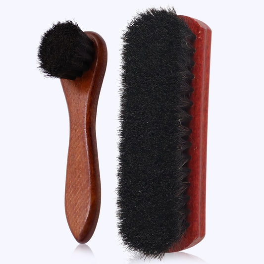 Horse Hair Shoe Brush Shoe Cleaning Brush Kit Horsehair Leather Boots Polish Shine Cleaner Brush Dauber Applicator (Black)