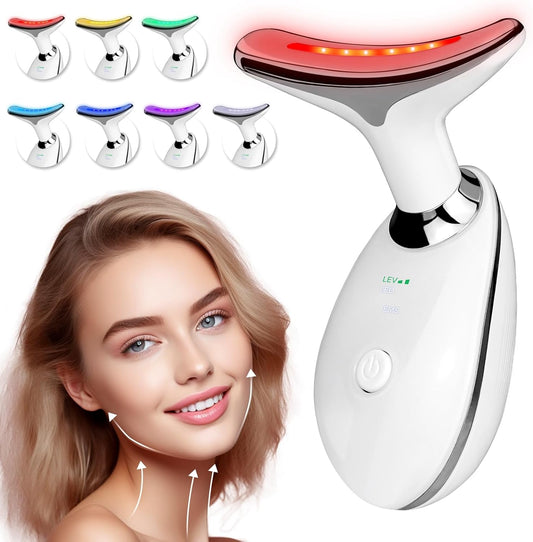 Anti-Wrinkle Neck Face Massager With 7 LED Colors,Facial Sculpting Tool,Skin Rejuvenation Device with Thermal,Triple Action LED and Vibration,for Anti-Aging,Lifting and Tightening