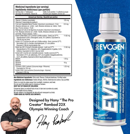 Evogen EVP AQ - Liquid Muscle Volumizer | Liquid Glycerol for Skin-Splitting Pumps, Muscle Fullness & Vascularity | Betaine Anhydrous, S7 NO Blend | Unflavored | 473 ml