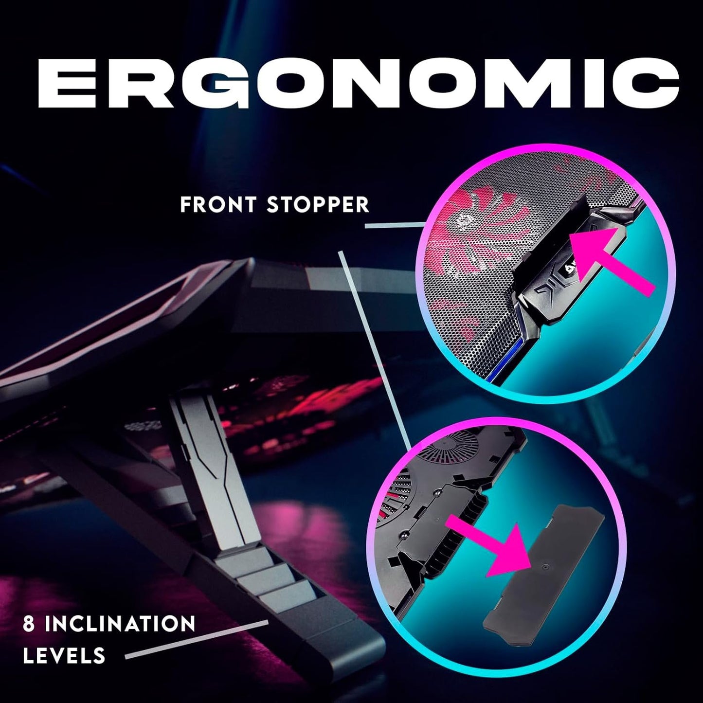 KLIM Cyclone Laptop Cooling Pad - New - 5 Fans Cooler - No More Overheating - Increases PC Performance and Life Expectancy - Ventilated Support for Laptop PS5 and PS4 - Red