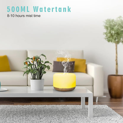 500 ml Essential Oil Diffuser, BPA Free, Silent Ultrasonic Humidifier with Remote Control, 4 Timer and 7 LED Colours – Automatic Shut-Off, Yellow