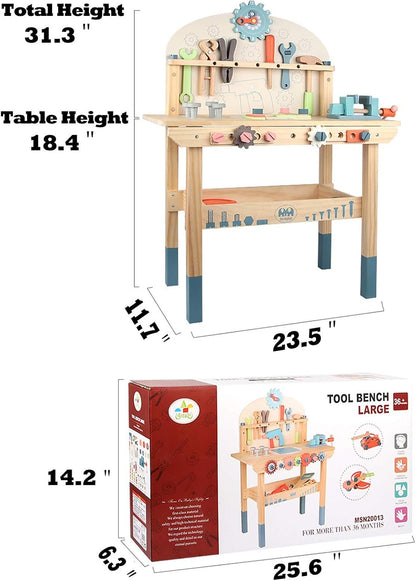 Tool Bench for Kids Toy Play Workbench Wooden Tool Bench Workshop Workbench with Tools Set Wooden Construction Bench Toy for 3 4 5 Year Old Boys Girls