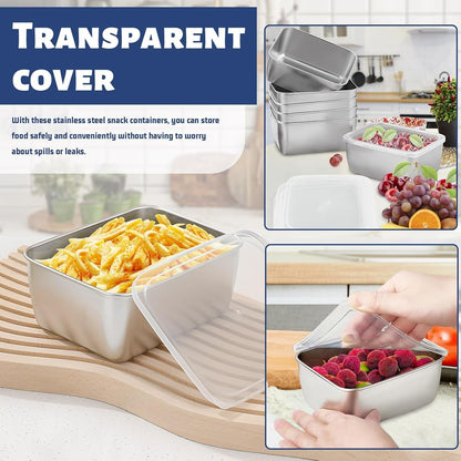 Betinyar 5Pcs Stainless Steel Food Containers with Lids, Reusable Containers For Snacks, Food Storage Containers setsstorage box for Office