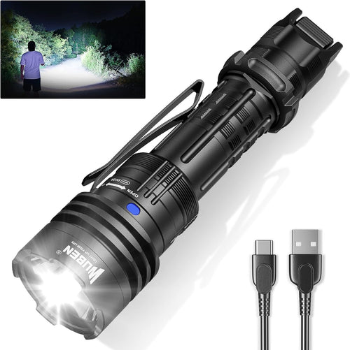 WUBEN T1 Rechargeable Tactical Flashlight 2000 Lumens, Super Bright LED Flashlights with Tactical Mode and Outdoor Mode, IP68 Waterproof Flashlights for Tactical Gear, Emergencies, Camping