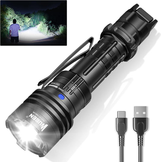 WUBEN T1 Rechargeable Tactical Flashlight 2000 Lumens, Super Bright LED Flashlights with Tactical Mode and Outdoor Mode, IP68 Waterproof Flashlights for Tactical Gear, Emergencies, Camping