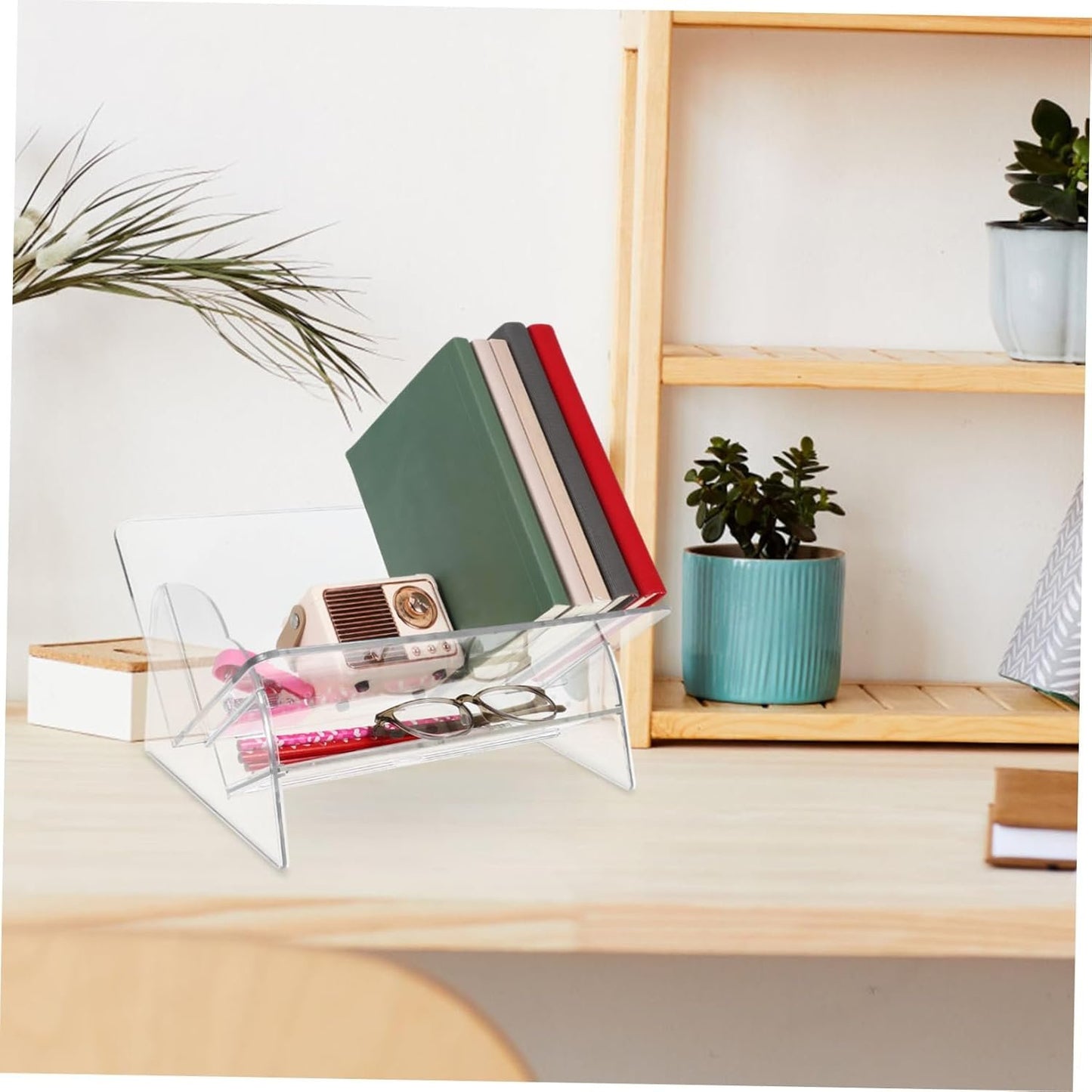 ARTIBETTER Compact Desktop Organizer Shelf Modern Transparent Bookshelf for Desk Storage Multi Functional Book Display Rack Easy Assembly Book Holder for Workspace Organization