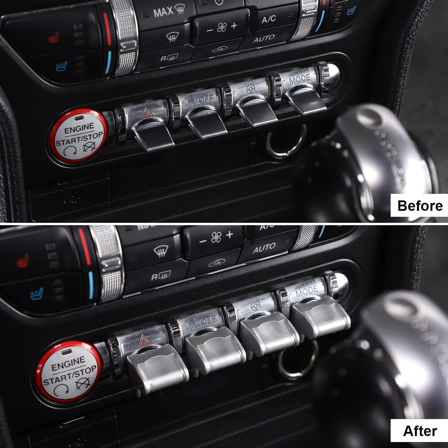 Center Console Dashboard Button Switch Cover Trim Compatible with Ford Mustang 2015-2020 Interior Accessories (Silver)