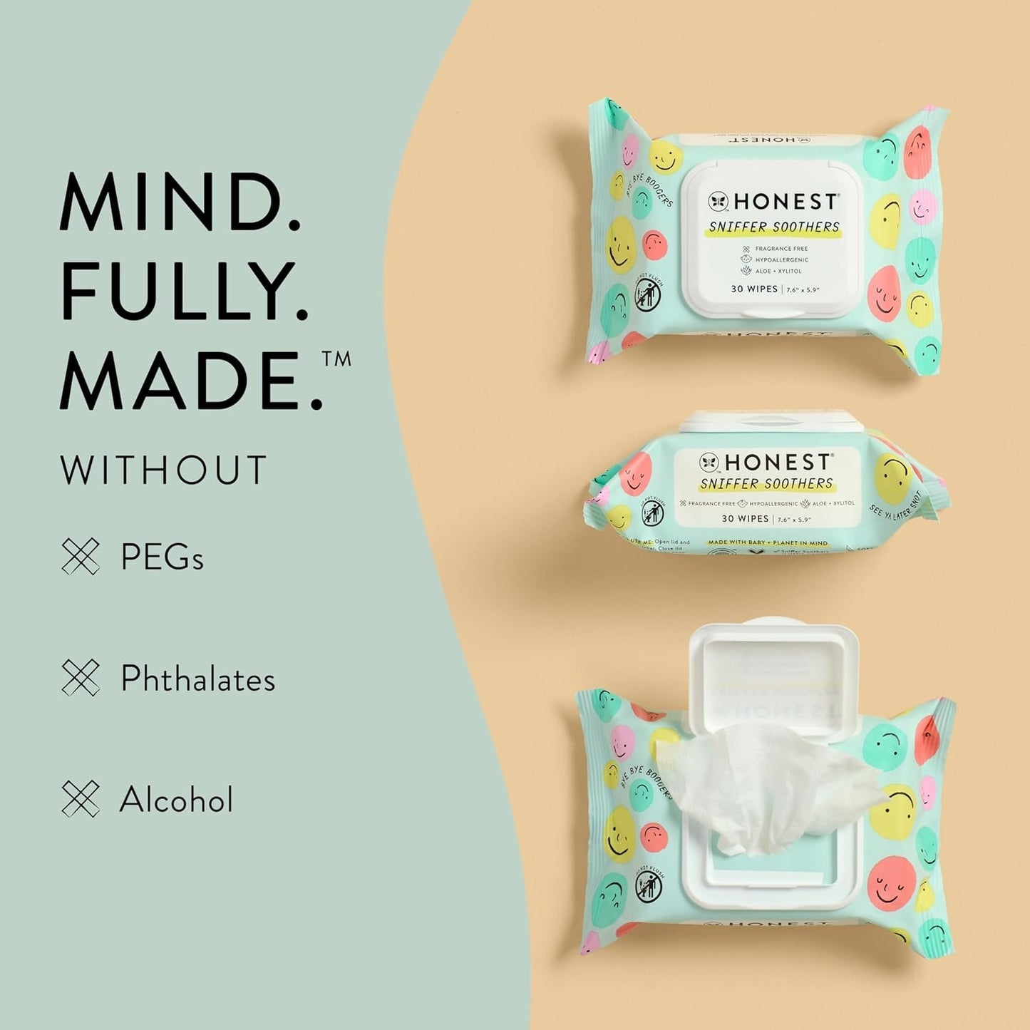 The Honest Company Plant-Based Snot Removing Wipes | Soothing Nose + Face Wipes with Aloe | Hypoallergenic for Sensitive Skin, EWG Verified | Fragrance Free, 60 Count