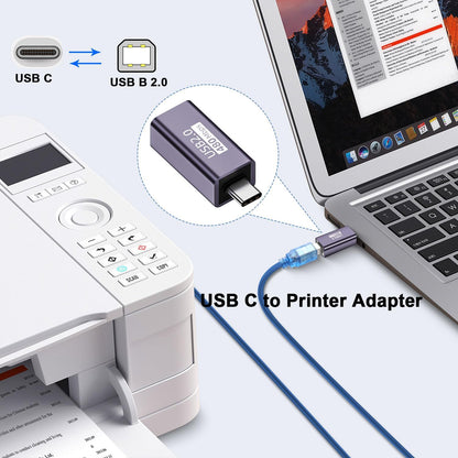 QIANRENON USB C Male to USB B Female Printer Adapter Type C Plug to MIDI Jack Electronic Music Connector 480Mbps 20W 9V2A Charging, Aluminum Case for Laptop Phone St
