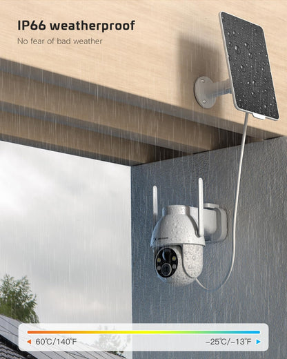COCOCAM 2PCS Solar Camera Outdoor Wireless, 2K PTZ 2.4GHz Wi-Fi, Home Security, AI Motion Detection, Color Night Vision, 2-Way Audio, IP66, Cloud
