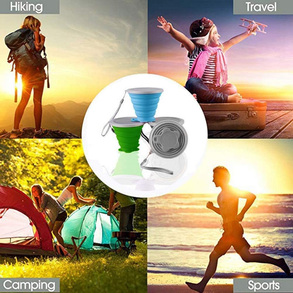 ddLUCK Silicone Foldable Cup, 2 Pack BPA Free Collapsible Travel Mugs, Folding Silicone Cups with Plastic Sealing Lid, Reusable Portable Cup Set for Picnic, Camping, Outdoor Hiking Travel