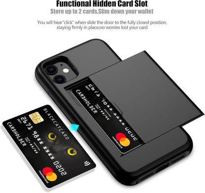 Nvollnoe for iPhone 11 Case with Card Holder Heavy Duty Protective Dual Layer Shockproof Hidden Card Slot Slim Wallet Case for iPhone 11 for Men&Women(Black)