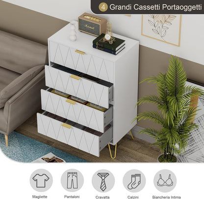 UEV 3 Piece Bedroom Furniture Set, 9 Drawer Chest of Drawers with Two Drawers with 4 Drawers, Style with Handles and Feet in Gold, Lines Pattern, Scandinavian Style (White)