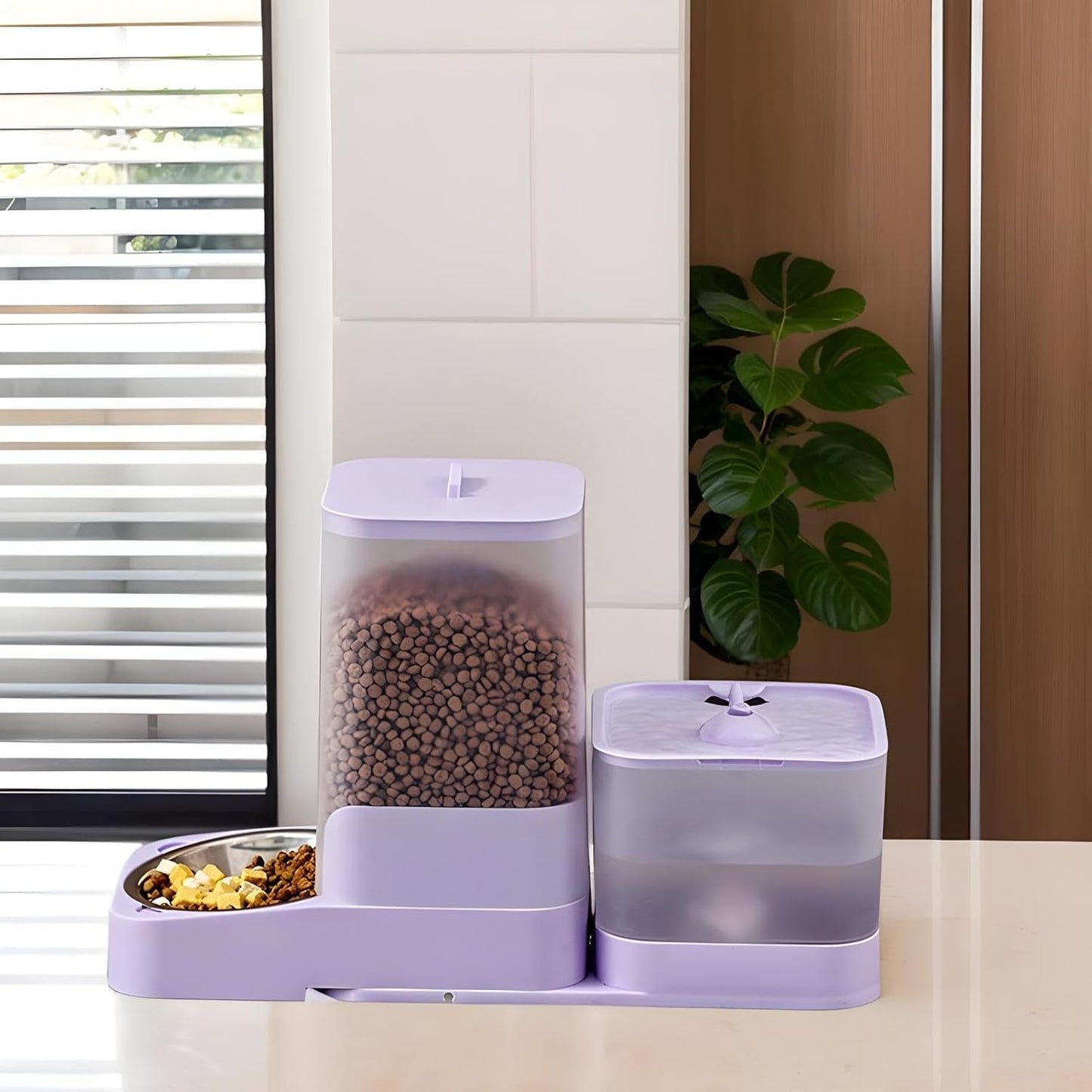 Automatic Cat Food Dispenser | Cat Food Feeder Water Dispenser - Drinker Waterer Large Capacity Pet Supplies, Storage Container for Kitten Puppy Feeding Watering