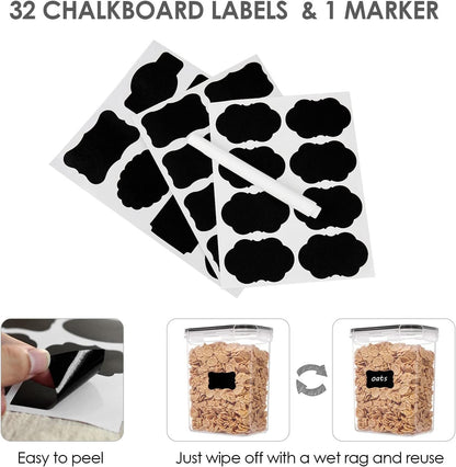 Vtopmart 32pcs Food Storage Container Set, Kitchen & Pantry Organizers and Storage, BPA-Free Plastic Airtight Pantry Container with Lids for Cereal, Flour and Sugar, Includes 32 Labels (Black)