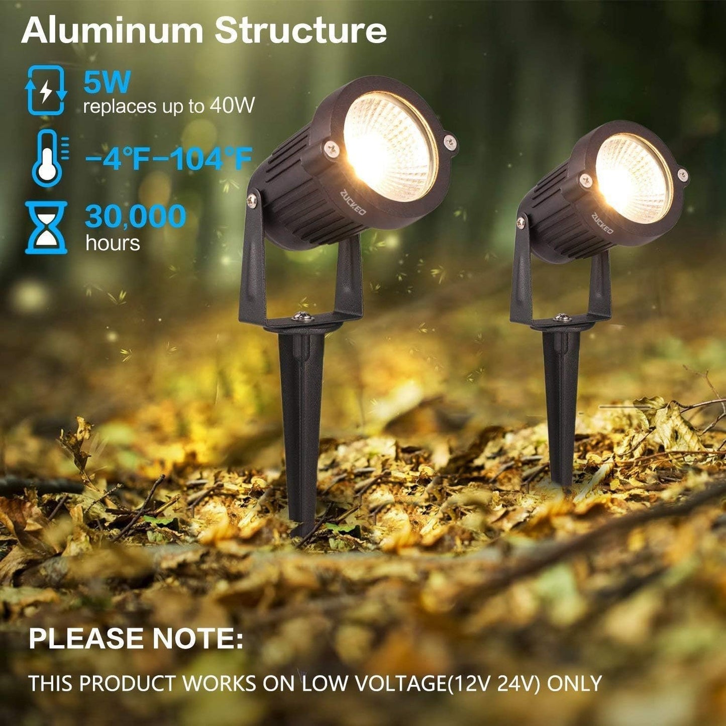ZUCKEO 5W Outdoor Spotlight LED Landscape Lights 12V 24V Garden Lights with Spike Stand Low Voltage Lighting Waterproof for Garden, Yard, Lawn, Pathway, Driveway, Warm White (8 Pack)