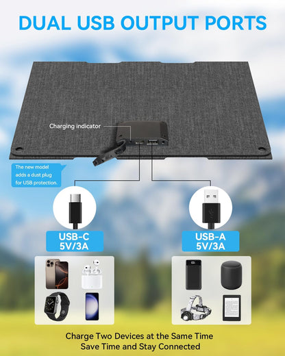 Ecosonique 30W Portable Solar Charger Foldable Solar Panels with USB C USB A Fast Charging Waterproof for Camping Backpacking Compatible with Cell Phone, iPhone, iPad, Samsung Galaxy, LG, Power Banks