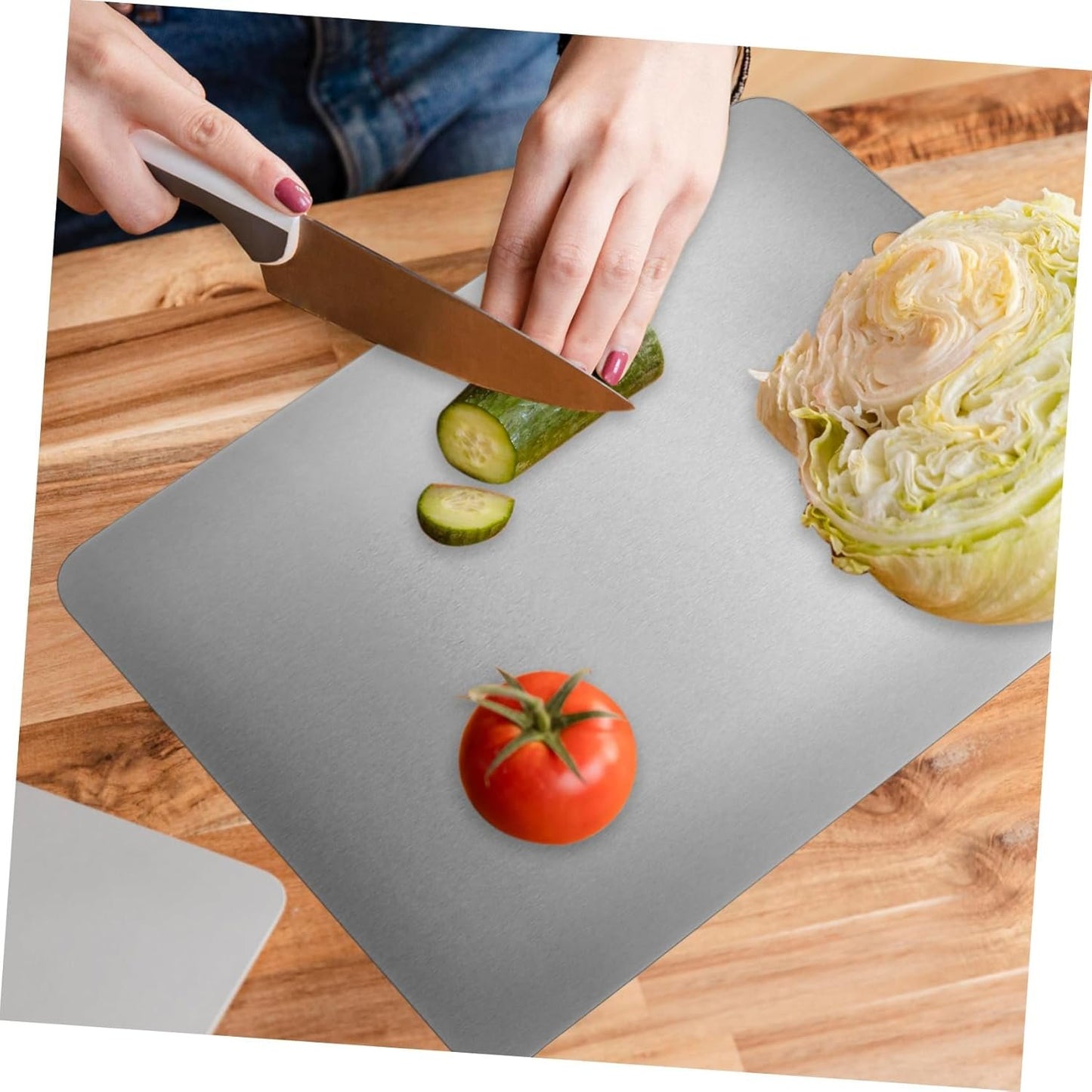 BESTOYARD Stainless Steel Cutting Board Double Sided Food Grade Chopping Board Kitchen Prep Tool for Fruits Vegetables Meat Thick Rounded Edges for Safety