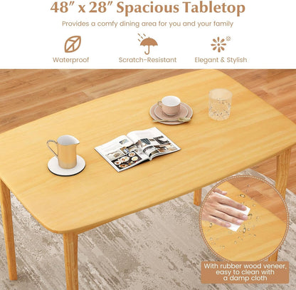 COSTWAY Dining Table, 48” Wooden Rectangular Kitchen Table with Solid Rubber Wood Legs, Spacious Tabletop, Modern Farmhouse Dinner Table for Kitchen, Dining Room, Restaurant