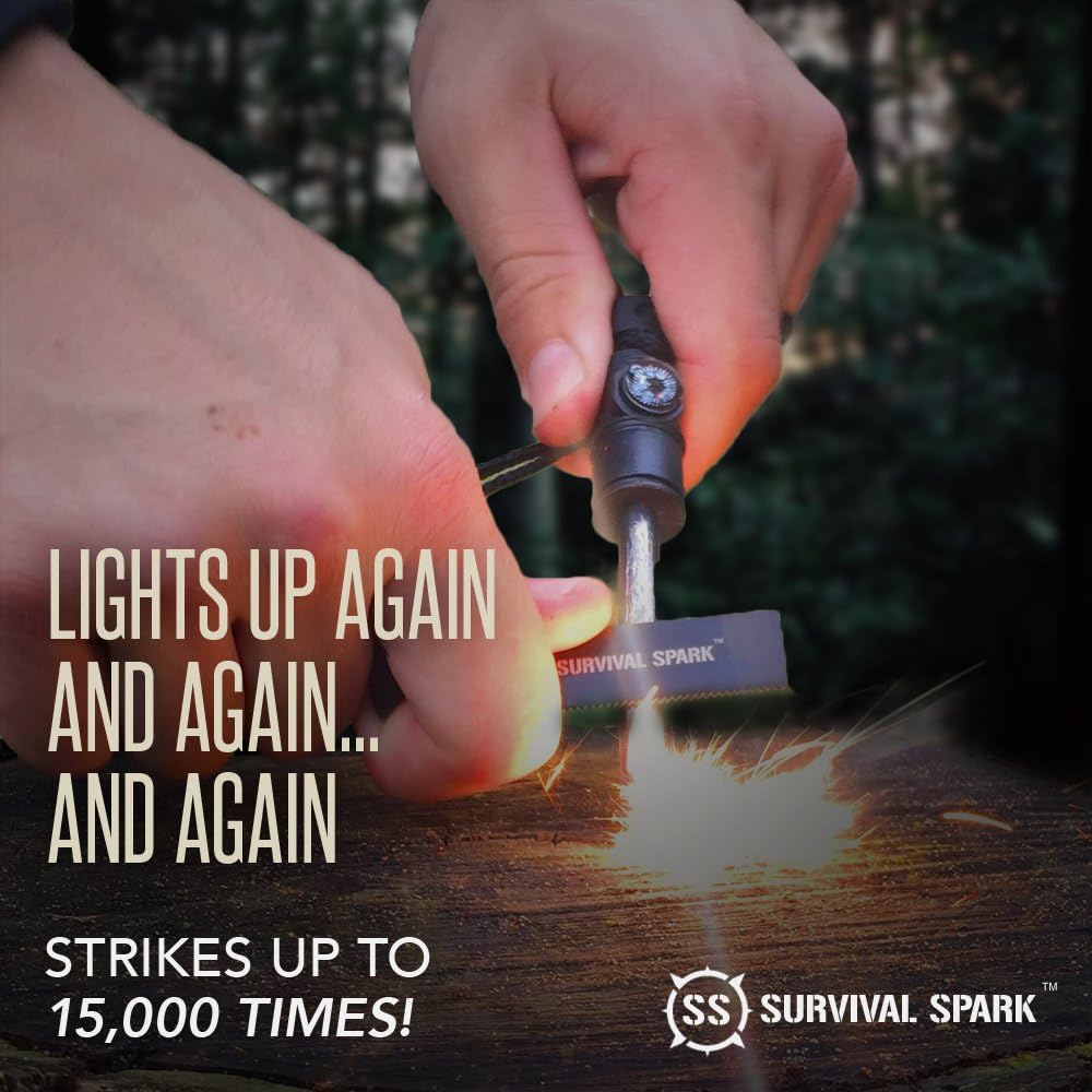 Survival Spark Magnesium Survival Fire Starter with Compass and Whistle