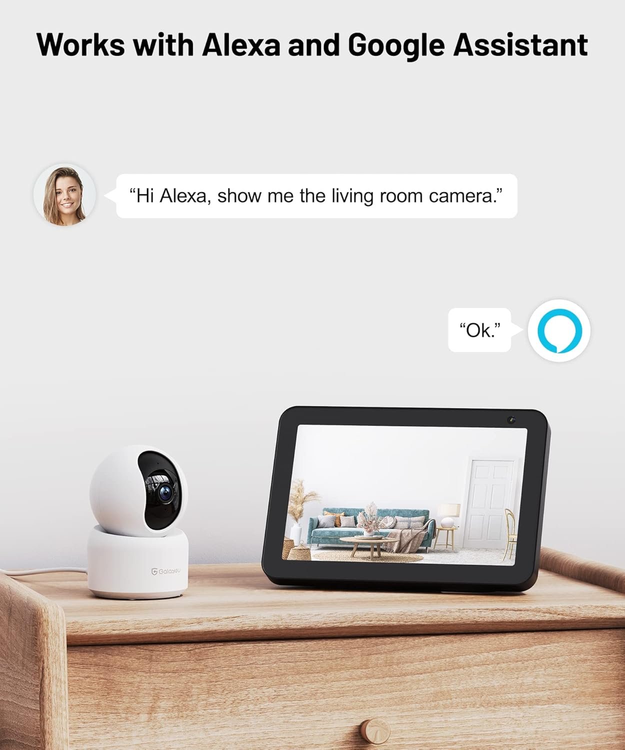 GALAYOU Indoor Security Camera 2K, Pet Camera, 360 Degree WiFi Home Security Camera for Baby/Elder/Nanny with Night Vision, Siren, 24/7 SD Card Storage, Compatible with Alexa and Google Assistant G2
