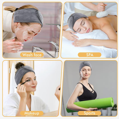 SINLAND Spa Headband for Women 3 Counts Adjustable Makeup Hair Band with Magic Tape,Head Wrap for Face Care Makeup and Sports