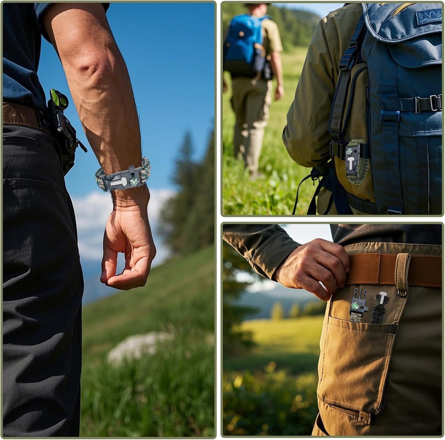 SURVIVAL_KIT Survival Bracelets 4-Pack | 5-in-1 Paracord Bracelet Set with Fire Starter, Compass & Whistle | Emergency Outdoor Gear for Camping, Hiking